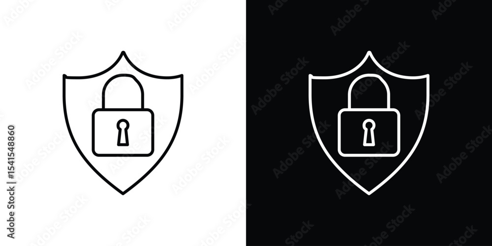 Poster shield lock icon design. simple stroke line vector icon set