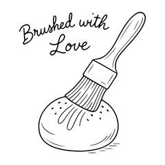 Brushed with Love Pastry Brush and Bread Bun Outline Vector SVG Illustration for Baking, Culinary Arts, and Homemade Goodness