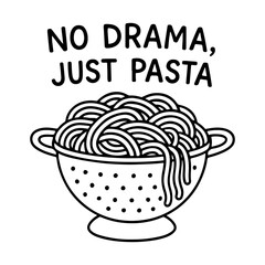No Drama, Just Pasta Colander with Spaghetti Outline Vector SVG Illustration for Italian Food, Culinary Simplicity, and Comfort Meals.