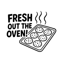 resh Out The Oven Hot Cookies on a Baking Tray Outline Vector SVG Illustration for Homemade Treats and Delicious Desserts