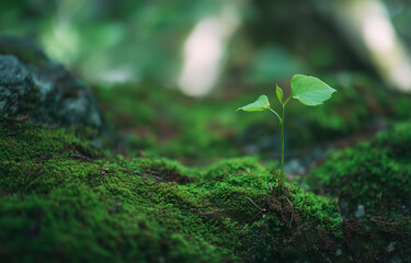 New life sprouting from earth forest floor nature photography lush environment close-up view growth concept