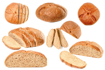 Set of fresh bread on white background, top view 