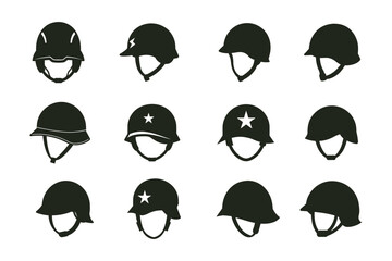Set of black Military helmet silhouette