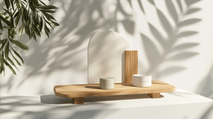 Minimalist Skincare and Palm Leaf Decor in Sunlight