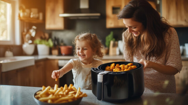 Mom and Daughter Enjoy Cooking Together with Air Fryer