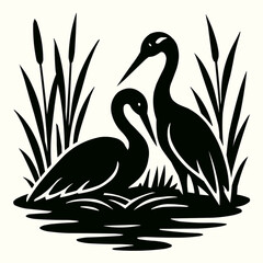 Two elegant swans gracefully illustrate love on a tranquil lake