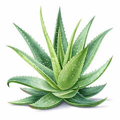 A fresh aloe vera plant with thick green succulent leaves and visible gel texture captured in high detail isolated on white backgroun