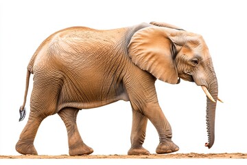 Fototapeta premium Isolated African Elephant Walking White Background