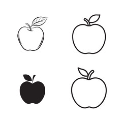 Apple Line Icons – Minimalist Apple Outline & Silhouette Clipart Set