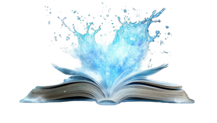 Open book erupting with ethereal blue light