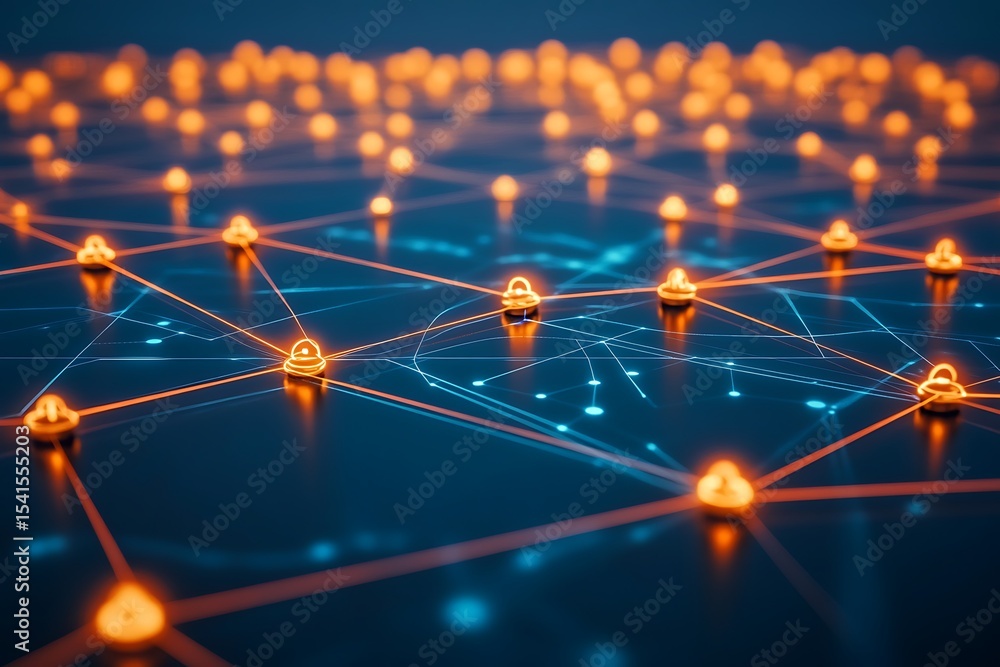 Aufkleber network connection with glowing nodes and lines represents digital connectivity