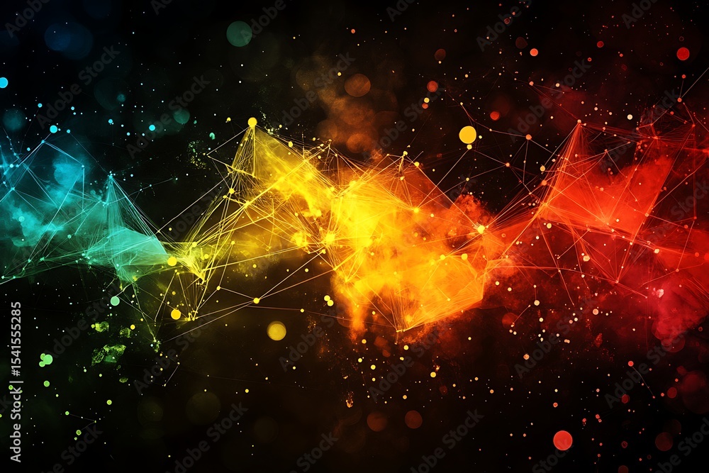 Aufkleber abstract colorful network connection background with line, dot and lighting effects