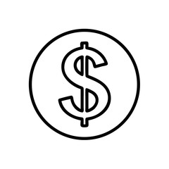 Obraz premium Minimalist black outline vector icon of a dollar sign enclosed in a circle, symbolizing finance, money, and payment. Isolated on transparent background