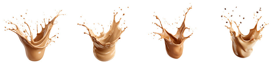 Splashing coffee or chocolate liquid in motion  long title Dynamic splashes of rich creamy coffee or chocolate liquid in motion creating an