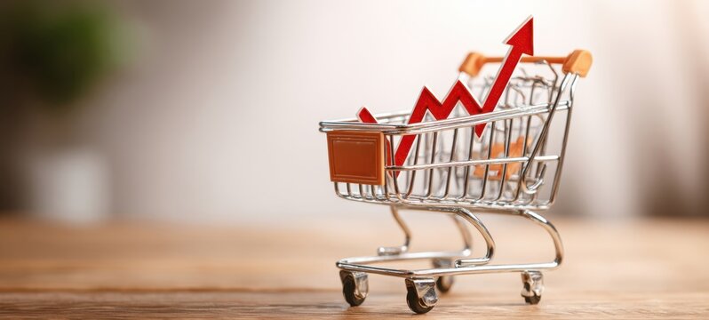 The shopping cart symbolizing growth and financial success in retail.
