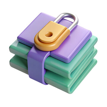 Secure Data Storage: 3D Render of Pastel-Colored Files with Lock Icon