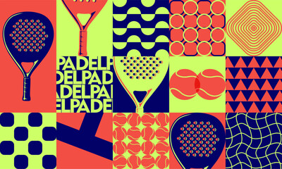 Padel colorful memphis neo geometric design vector. Padel geometric pattern vector illustration.