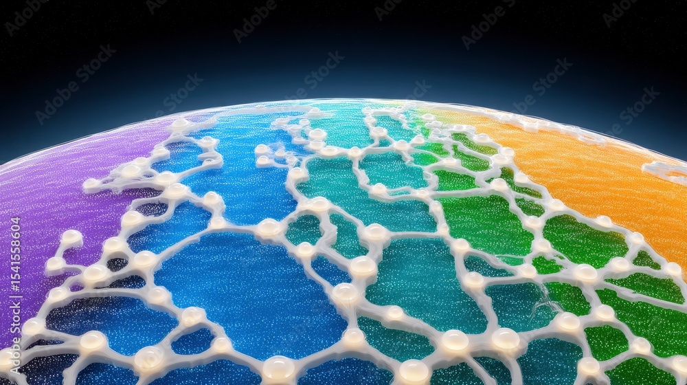 Poster global network visualization on a colorful globe