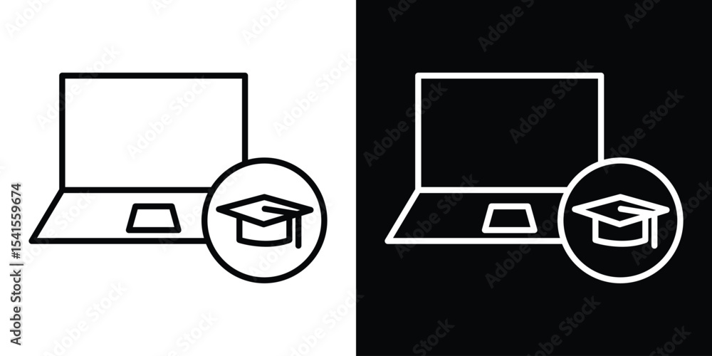 Poster e-learning icon design. simple stroke line vector icon set