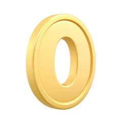 Shiny golden zero symbol with a smooth, polished surface.