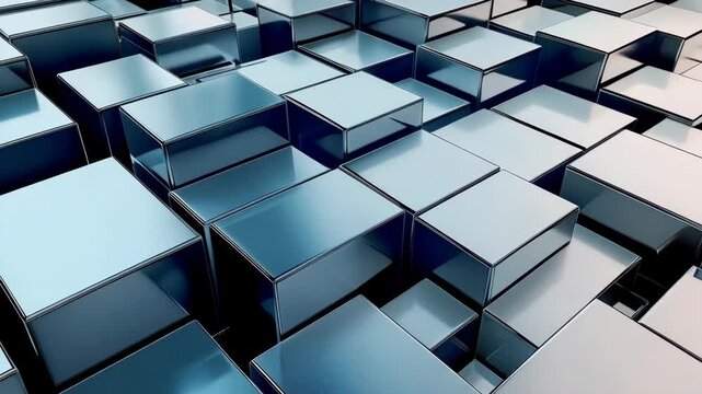 3D metallic cubes in abstract geometric pattern with reflective surfaces