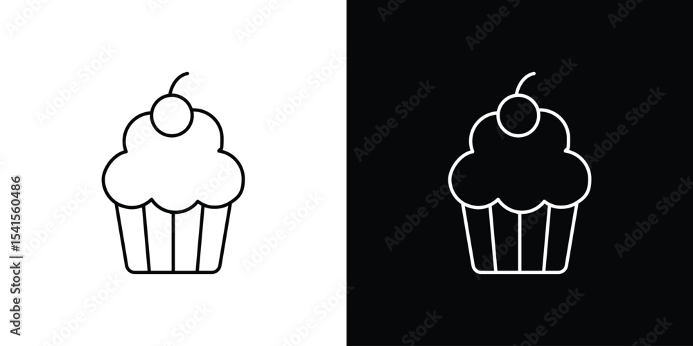 Poster cupcake icon design. simple stroke line vector icon set