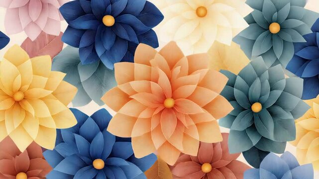 Crosshatch Design Decorative Colorful Floral Pattern with Large Petals in Soft Pastel Shades