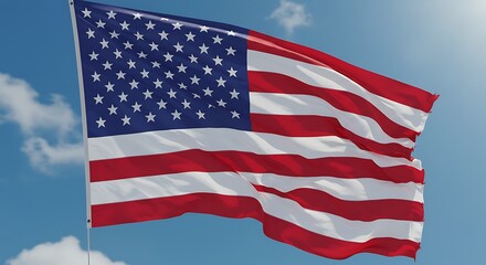 Fototapeta premium American Flag Waving Proudly Under a Bright Blue Sky