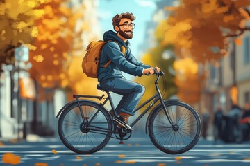 Obraz premium Bicyclist enjoying a sunny autumn day in the city park