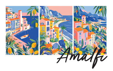 Amalfi coastline colourful mediterranean travel destination. Summer vacation background