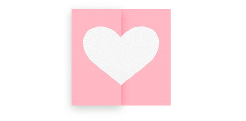 Pink heart shaped paper on transparent background. Collage composition with rough texture of paper. Scalloped edges. Love and romance. Lovely halftone color.