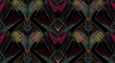 Art Deco Bloom Dark geometric patterns with flower petal watercolor accents