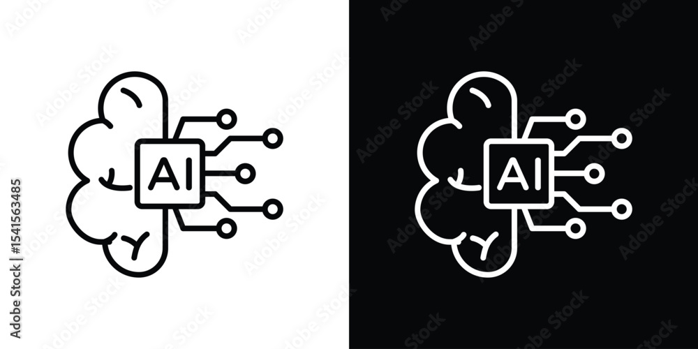 Poster ai brain icon design. simple stroke line vector icon set