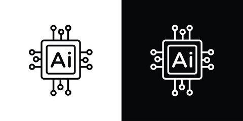 AI chip icon design. simple stroke line vector icon set