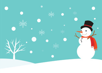 Winter snowy scene with snowman stock illustration