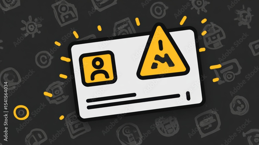 Aufkleber warning of identity theft depicted through a broken id card graphic featuring alert symbols and caut