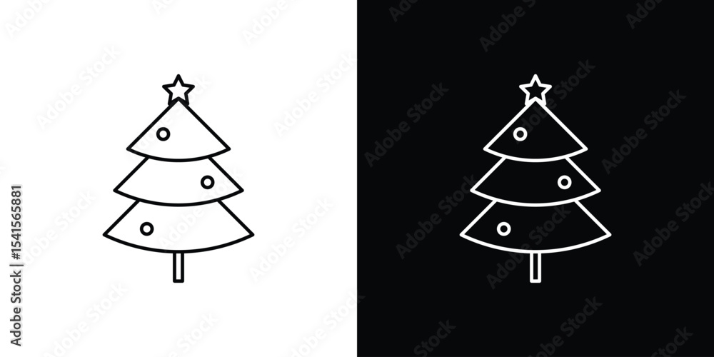 Poster tree christmas icon design. simple stroke line vector icon set
