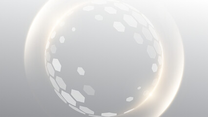Glass transparent protection sphere shield. Sphere shield with hexagon pattern on blue background. Modern tech futuristic of bubble dome shield sphere with hexagon halftone pattern.