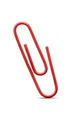 Red paper clip in vertical position with shadow