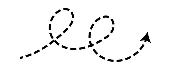 Dashed arrow set. Vector doodle dot line. Thin pointer arrows