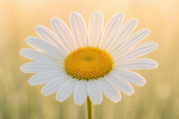 Naklejka premium Dew-Kissed Daisy Blossom Radiating Golden Morning Light