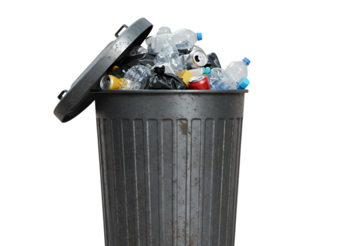 Overflowing Waste Bin isolated on transparent baackground