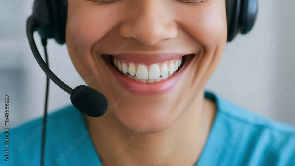 Poster smiling healthcare worker headset call center tech support providing friendly communication and prof