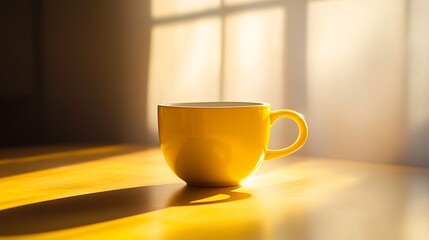 Nearby is a yellow cup with milk illuminated by bright daylight