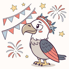 Patriotic Spark colored Condor with a Bashful touch, placed in a 4th of July theme and styled with with a flower crown