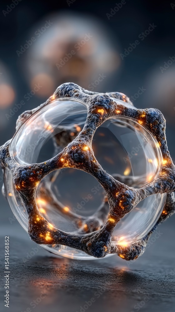 Poster glowing geometric sphere data interface
