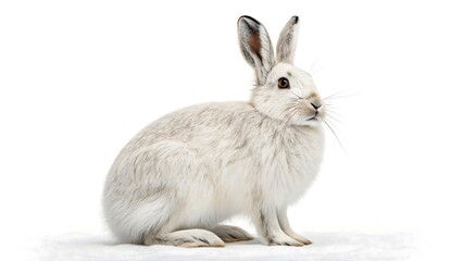 Obraz premium White rabbit isolated on white background in sitting pose, Easter concept 