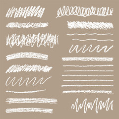 Realistic Chalk Drawn Sketch. Set of Design Elements White Emphasises Isolated on Craft Paper.