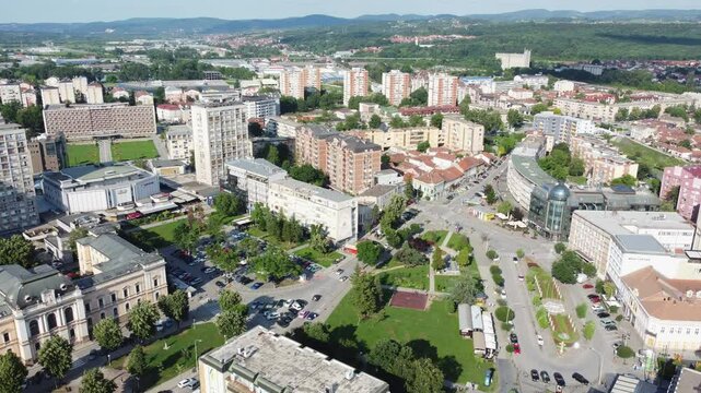 Picturesque panoramic of Kragujevac, Serbia. Aerial video.