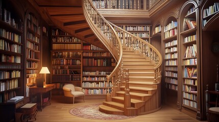 Neat bookshelves and three dimensional steps in modern